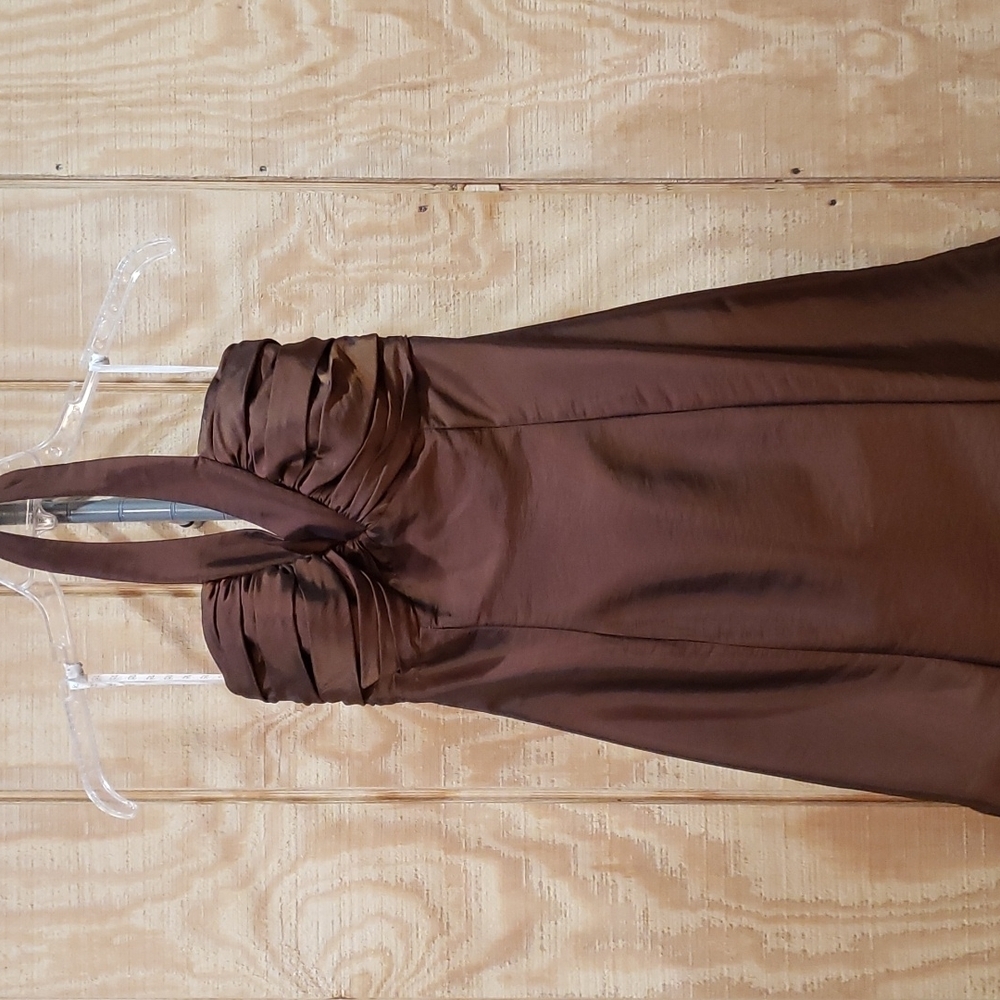 B2 Brown Halter Pleated Maxi Gown Dress 10 - Picture 2 of 7